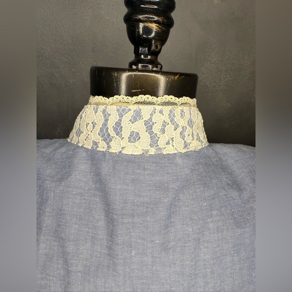 Vintage Lacy Afternoon by Shell Kepler Chambray & Lace Shirt Dress - Size M - Picture 7 of 12